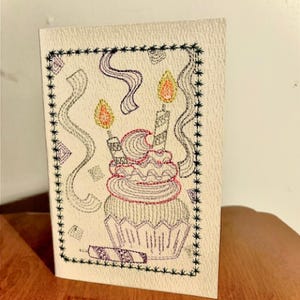 Handmade  Birthday Card Embroidered