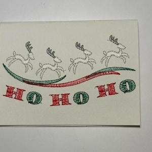 Handmade Christmas Card Embroidered ,  Reindeer , Holiday Cards