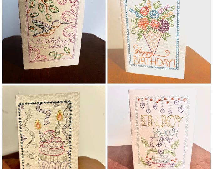 Featured listing image: Happy Birthday Card Set Embroidered | For him , her , friend , family | farmeable card
