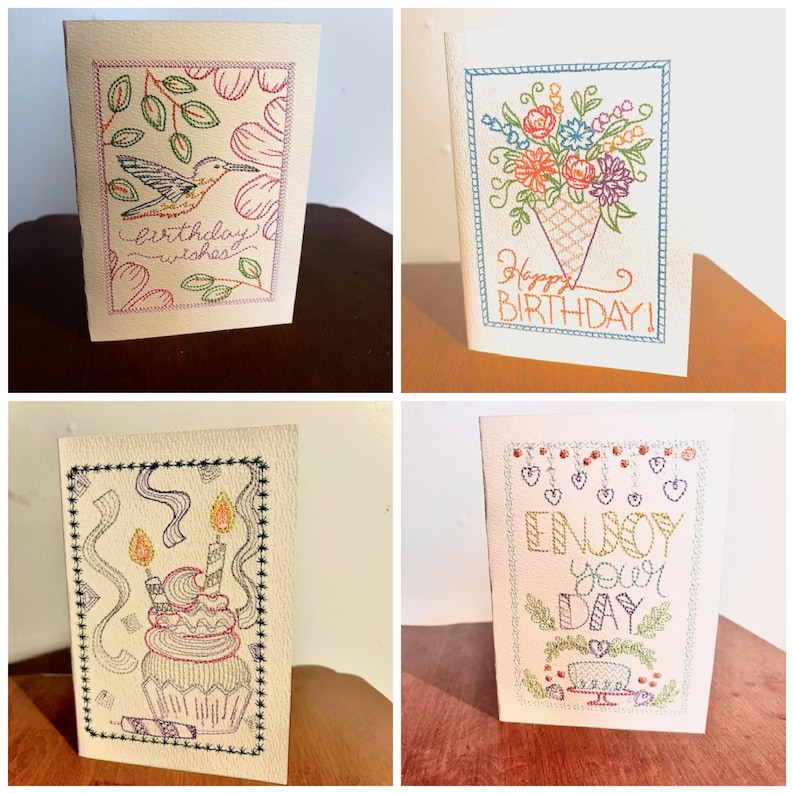 Handmade Birthday Card Set Embroidered - Etsy