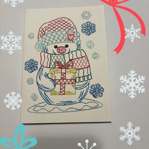 Handmade Christmas Card Embroidered ,  Holiday Greeting Card