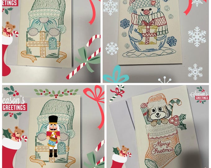 Featured listing image: Handmade  Christmas Card Set of Four Embroidered