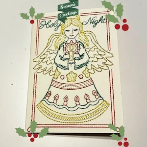 Handmade Christmas Card Embroidered ,  Angel Holiday Cards