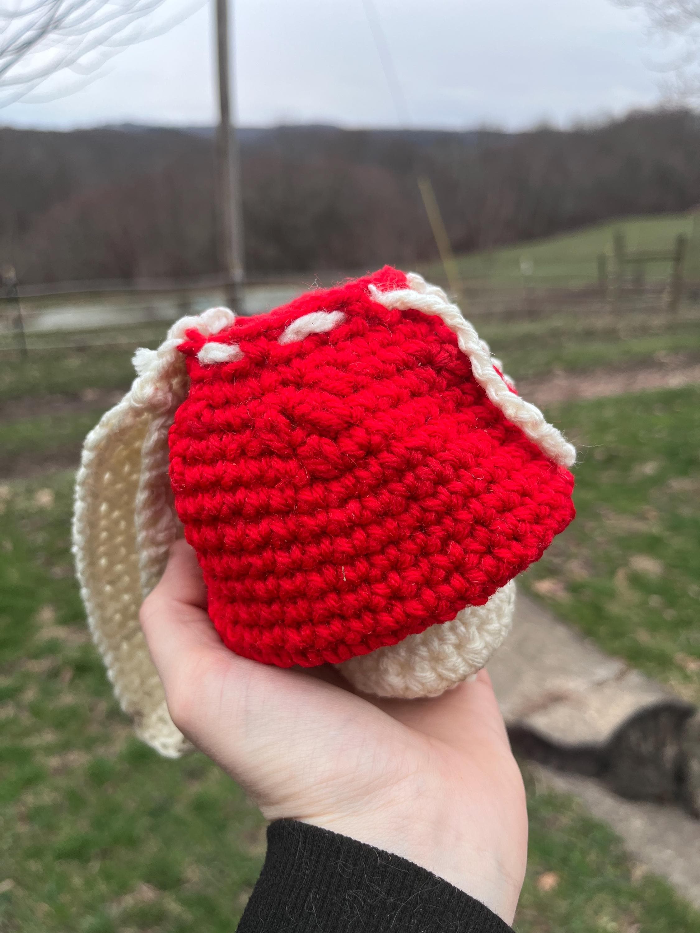 Woodland Mushroom Drawstring Bag Crochet Pattern