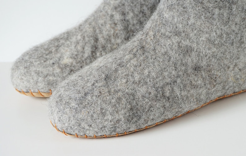 Grey organic wool slippers high top booties Etsy