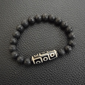 Dzi 9 eyes and lava stone (Tibet) (bracelet)