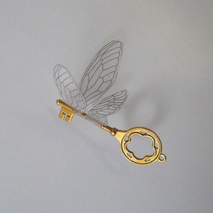 Flying winged key with large wings in shiny brass - SRBLP