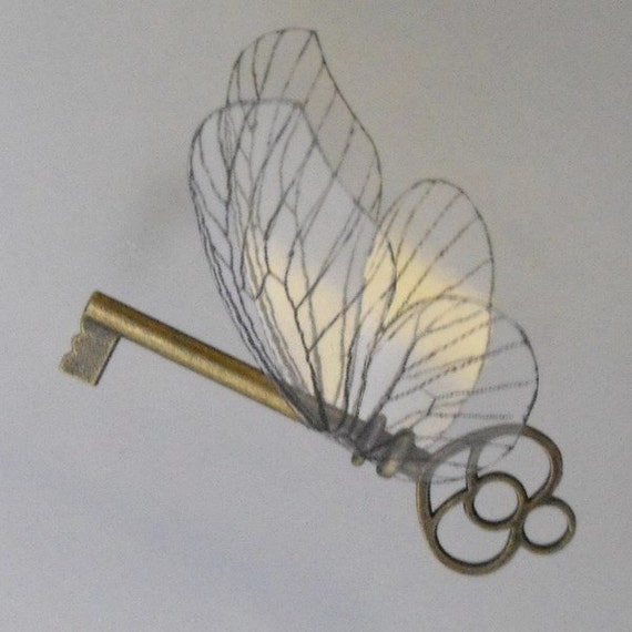 Download Flying Key Handmade In Antique Brass With Large Butterfly Style Wings Alolbf