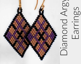 Diagonal Argyle Brick Stitch Earring INSTANT DOWNLOAD pattern