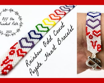 Rainbow Heart Odd Count Peyote Bracelet Pattern