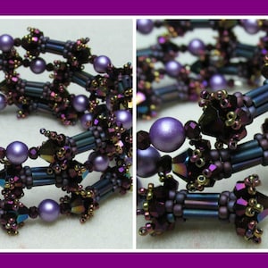 Könnte beinhalten: Ein mehrreihiges Armband aus lila, blauen und goldenen Perlen. Das Armband besteht aus verschiedenen Perlenformen und -größen.