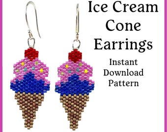 Ice Cream Cone Beaded Earring Pattern | Peyote & Brick Stitch PDF | Digital Download