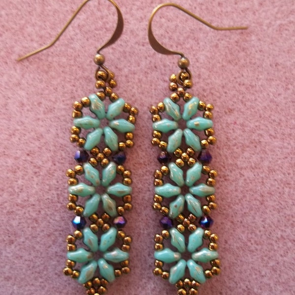 Hexagon Duo Earrings PDF Bead Weaving Tutorial (INSTANT DOWNLOAD)