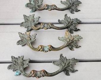 Signd Canada Batwing Brass Cabinet Drawer Pull Handles 9 Vintage Ornate Gothic