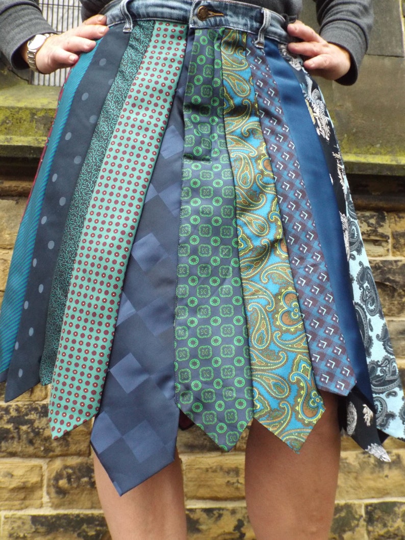 Tie Skirt Mid Length Flared Skirt Made From Mens Ties Unique Etsy