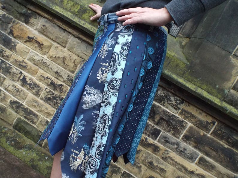 Tie Skirt Mid Length Flared Skirt Made From Mens Ties Unique Etsy