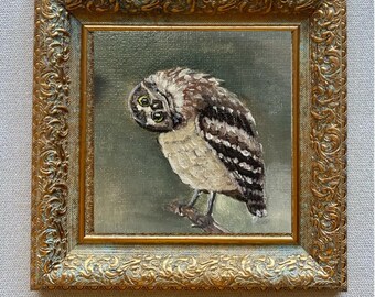 Miniatura de búho enmarcada Mini pintura Pequeña obra maestra