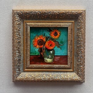 Van Gogh Reproduction of Sunflowers Hand Painted Replica of Van Gogh Mini painting Framed Wall Art