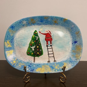 Handgeschilderd kerstbord. Feestelijke kerstversiering. Uniek verzamelbord. Cadeau voor haar. Cadeau voor hem. Kerstcadeau. Woondecoraties