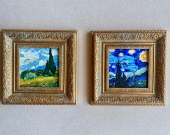 ヴィンセント・ヴァン・ゴッホ「星月夜」額入り、オリジナル絵画 4x6