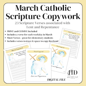 March Catholic Copywork | Lent and Repentance (Print & Cursive) PDF