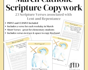 März Katholische Copywork | Fasten und Buße (Print & Cursive) PDF