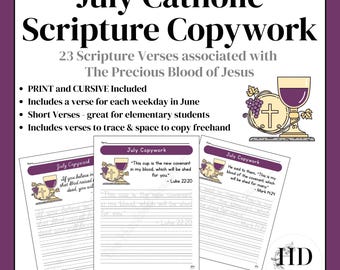 Katholische Schreibübungen im Juli | Das kostbare Blut Jesu (Druck- und Schreibschrift) PDF