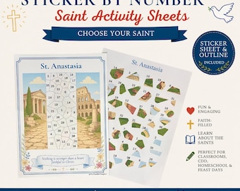 Saint Sticker by Number Activity Sheets | Catholic Kids Craft, Religious Education (CCD)