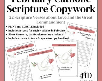 Februar Katholische Copywork | Liebe und Schrift (Print & Cursive) PDF