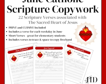 Juni Katholische Copywork | Das Heiligste Herz Jesu (Print & Cursive) PDF