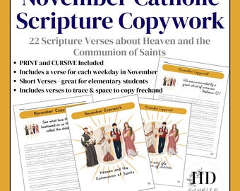 Katholische Schreibübungen für November | Himmel und die Gemeinschaft der Heiligen (Druck- und Schreibschrift) PDF