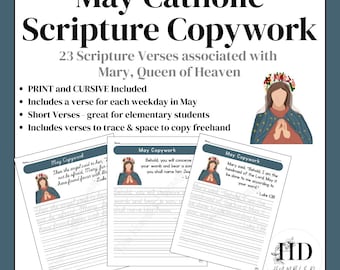 Mai Katholische Copywork | Maria, Königin des Himmels (Print & Cursive) PDF