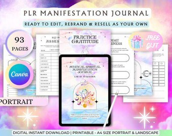 PLR Manifestation Journal Printable Pdf, Commercial Resell License, Canva Template, PLR Printables, Plr Templates, Plr eBook Content, MAN01