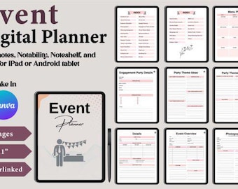 Event Planner, Event Planning Template, Digital Event Planning Book, Party Checklists, iPad Planner, Acrobat, GoodNotes Planner, Minimalist