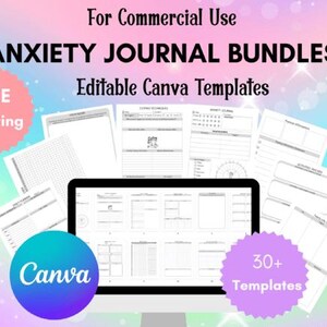 ANXIETY JOURNAL | Mental Health Journal | Therapy Journal | Anxiety Relief | Mood Tracker | Mindfulness Self Care Wellness Gratitude Healing