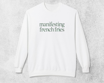 Felpa unisex con patatine fritte, girocollo, regalo per gli amanti del fast food, maglietta sarcastica e divertente, maglione minimal con tipografia, adorabile oversize