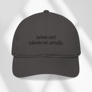 Lactose Intolerance Hat, 90s Funny Embroidered Dad Hat, Dairy Free Gift for Foodies and Vegans, Y2k Unisex Trendy Hat, Vintage Baseball Cap Charcoal