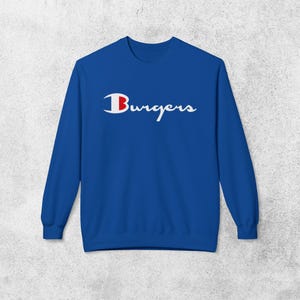 Burgers Sweatshirt Unisex, Hamburger Crewneck, Gift for Foodies and Cheeseburger lovers, Fast food Pullover, Trendy Champion Sport Sweater