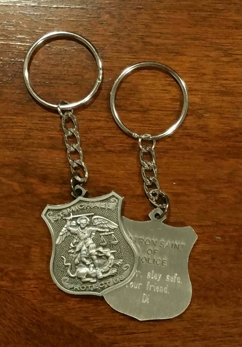 Police Key chain Personalized Police Keychain St Michael Etsy