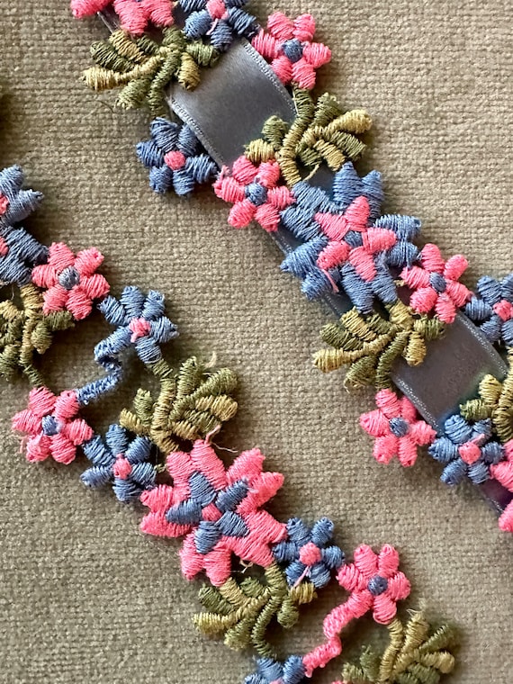 Vintage Pink and Blue Lacy Trim with One Yard Sati
