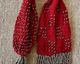 Antique Silk and Silver Metal Bead Purse