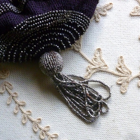 Circa 1920's Cut Steel Beaded and Silk Crochet Pu… - image 3