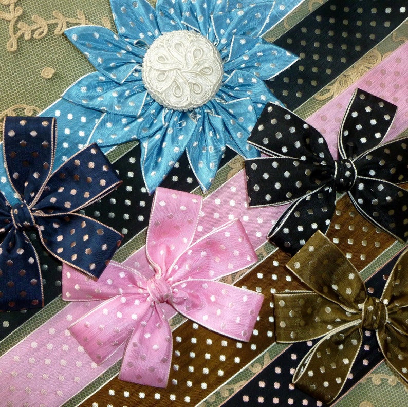 Vintage WOVEN Polka Dot Ribbon image 1