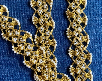 Hand Made Gold Metallic and Pearl Trim