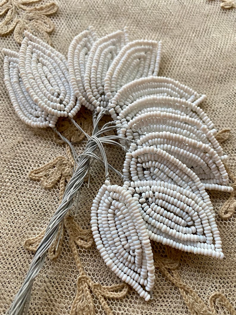 One Dozen Antique French Beaded Leaves | Etsy