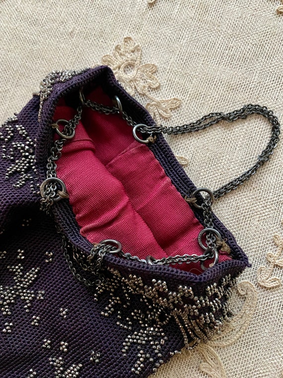 Antique Silk and Steel Cut Beaded Purse - image 3