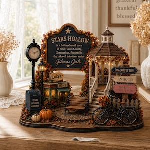 Bloc en bois personnalisé Stars Hollow, décoration inspirée de Gilmore Girls, décor d'automne, cadeau chaleureux pour les amoureux des livres, décoration d'étagère automnale