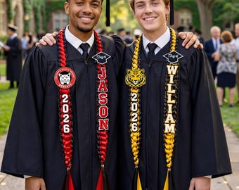 Personalized Graduation Lei with Name + School Mascot, Satin Grad Lei, Class of 2026 Sash, Senior Graduation Gift, Class of 2026 Grad Gift