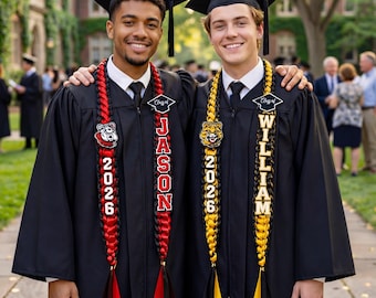 Personalized Graduation Lei with Name + School Mascot, Satin Grad Lei, Class of 2026 Sash, Senior Graduation Gift, Class of 2026 Grad Gift