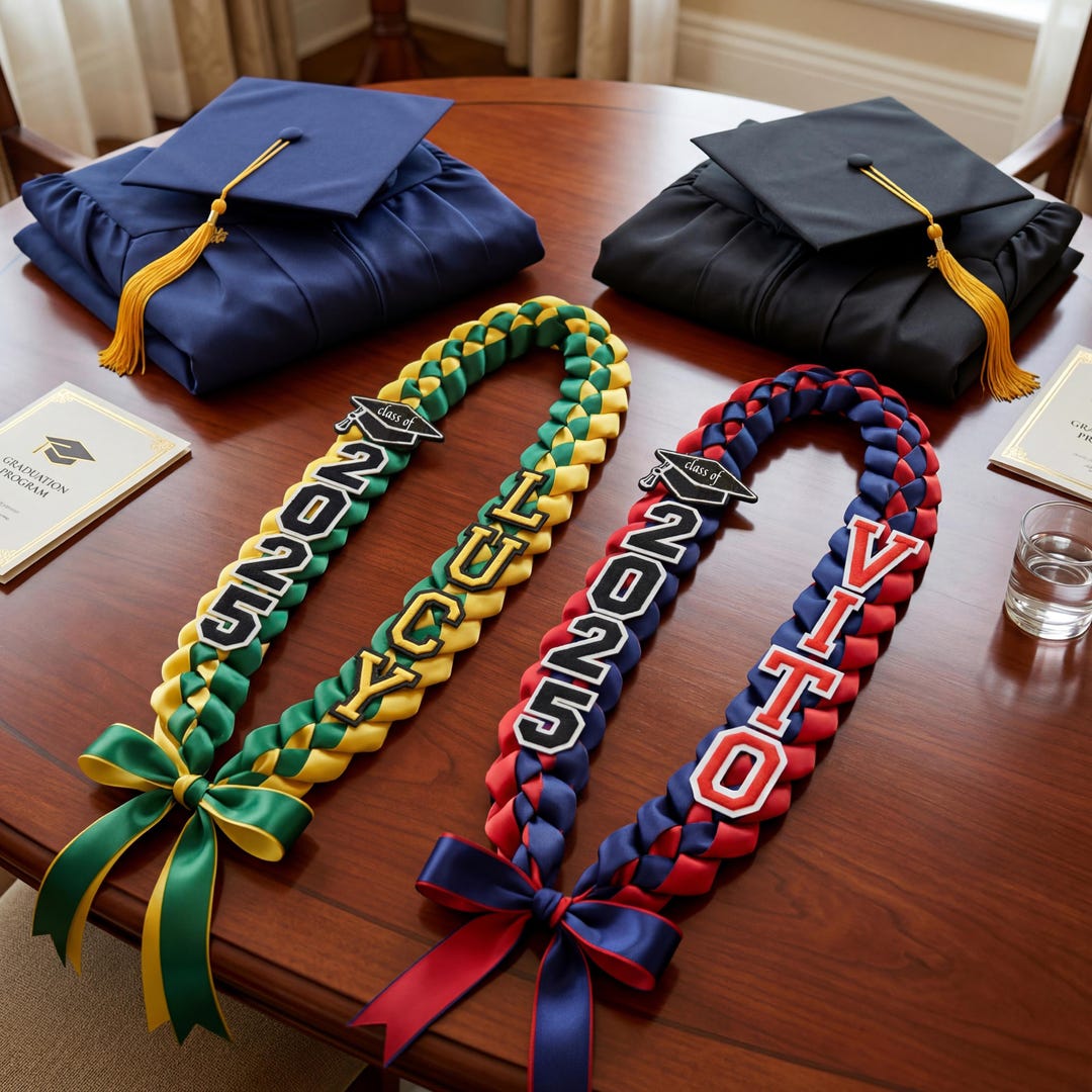 Graduation Lei With Name + School Mascot, Satin Grad Lei, Class of 2026 ...